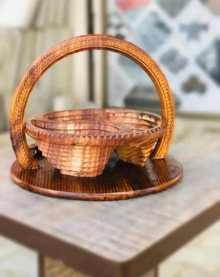 Wooden Dry Fruit Tukri – Handcrafted Serving Basket for Eid, Weddings & Gifting