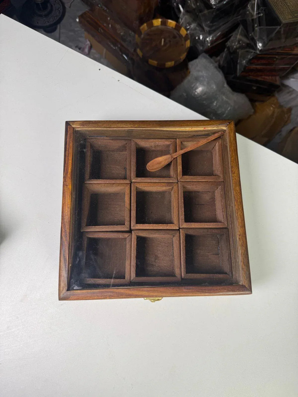 Carved Wooden Spice Box – Masala Dani Organizer