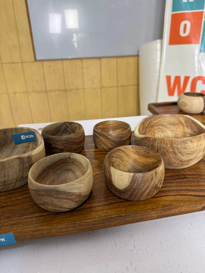 Premium Wooden Serving Tray with Bowl Set – Handcrafted Sheesham Serving Tray
