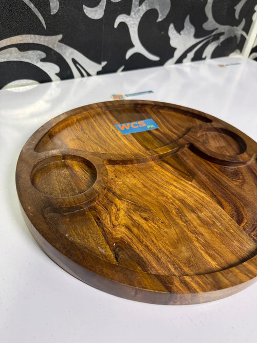 Burger Serving Platter – Single Piece Partitioned Snack Platter | Wooden Restaurant Serving