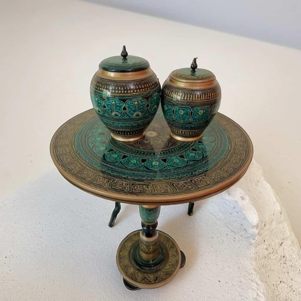 Elegant Naqshi Art Table Set – Hand-Carved Wooden Side Table for Living Room Décor