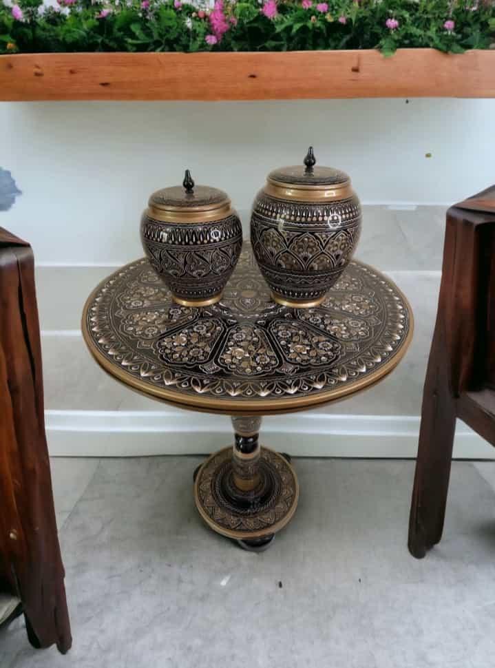 Elegant Naqshi Art Table Set – Hand-Carved Wooden Side Table for Living Room Décor