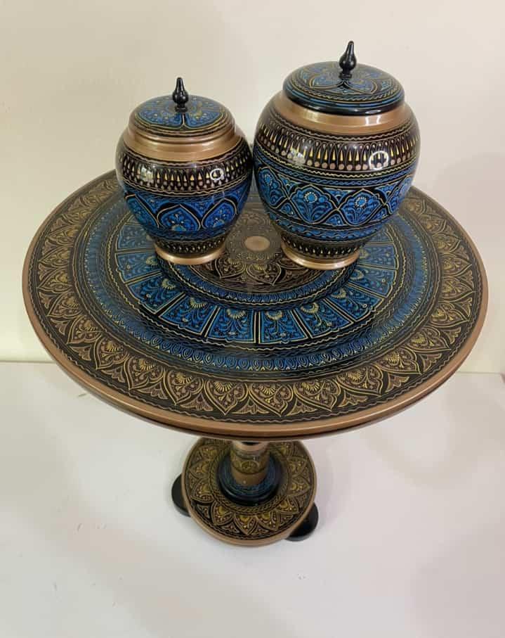 Elegant Naqshi Art Table Set – Hand-Carved Wooden Side Table for Living Room Décor