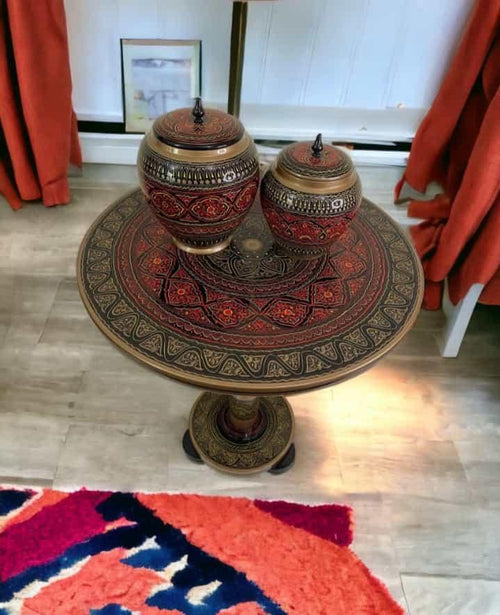 Elegant Naqshi Art Table Set – Hand-Carved Wooden Side Table for Living Room Décor