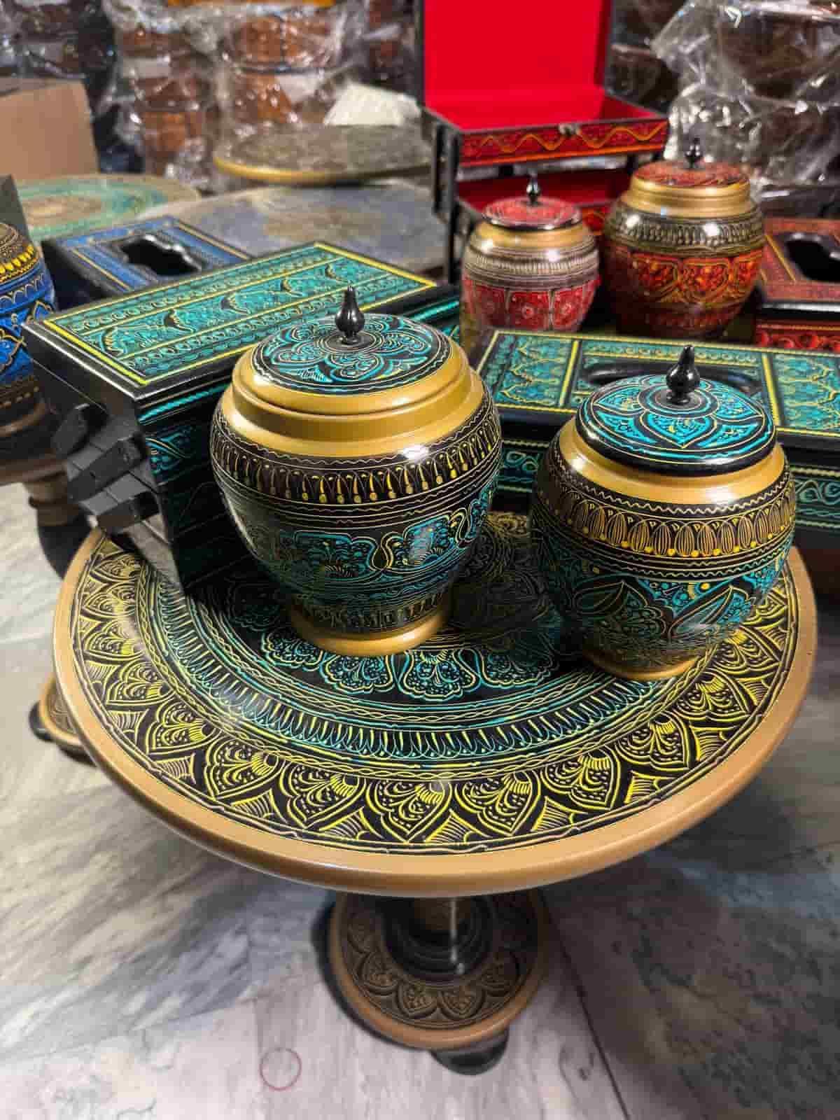 Naqshi Art Wooden Table Set – Hand-Carved Traditional Décor