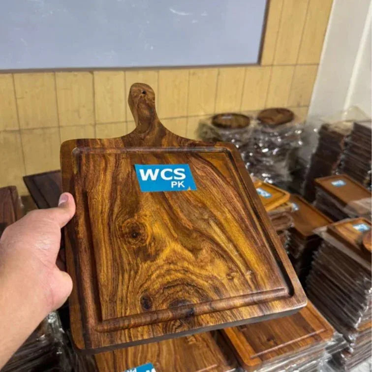 Square Wooden Serving Platter – Rustic Wooden Serveware for Snacks & Meals