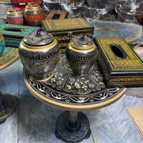 Naqshi Art Wooden Table Set – Hand-Carved Traditional Décor