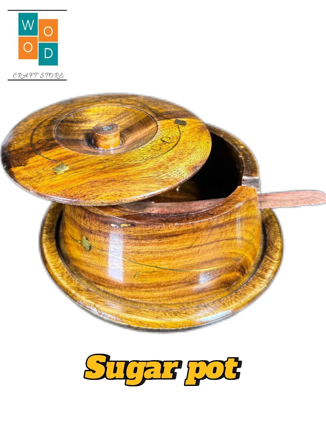 Handcrafted Wooden Sugar Pot with Lid & Spoon – Rustic Kitchen Sugar Bowl