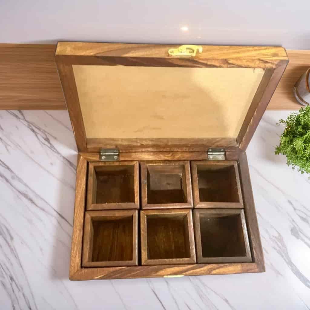 Handcrafted Masala Box (8×6 Inch) – Wooden Spice Box Pakistan