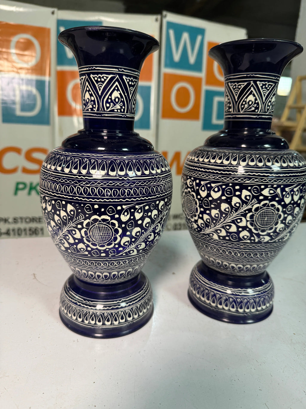 Handcrafted Wooden Naqshi Art Vase – Decorative Flower Pot for Home Decor