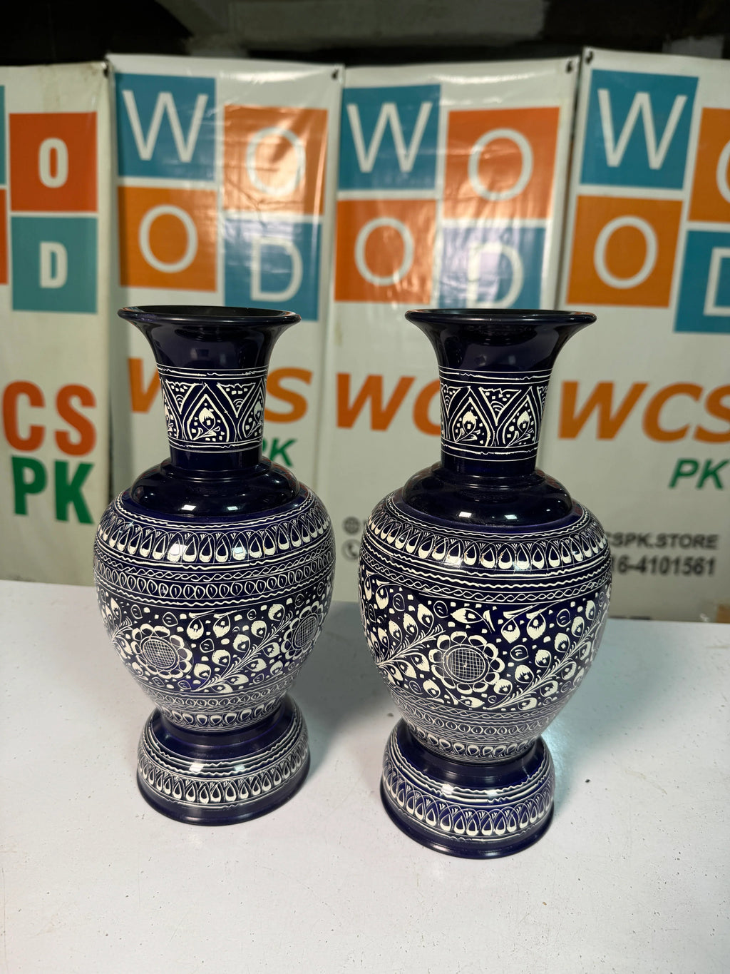Handcrafted Wooden Naqshi Art Vase – Decorative Flower Pot for Home Decor