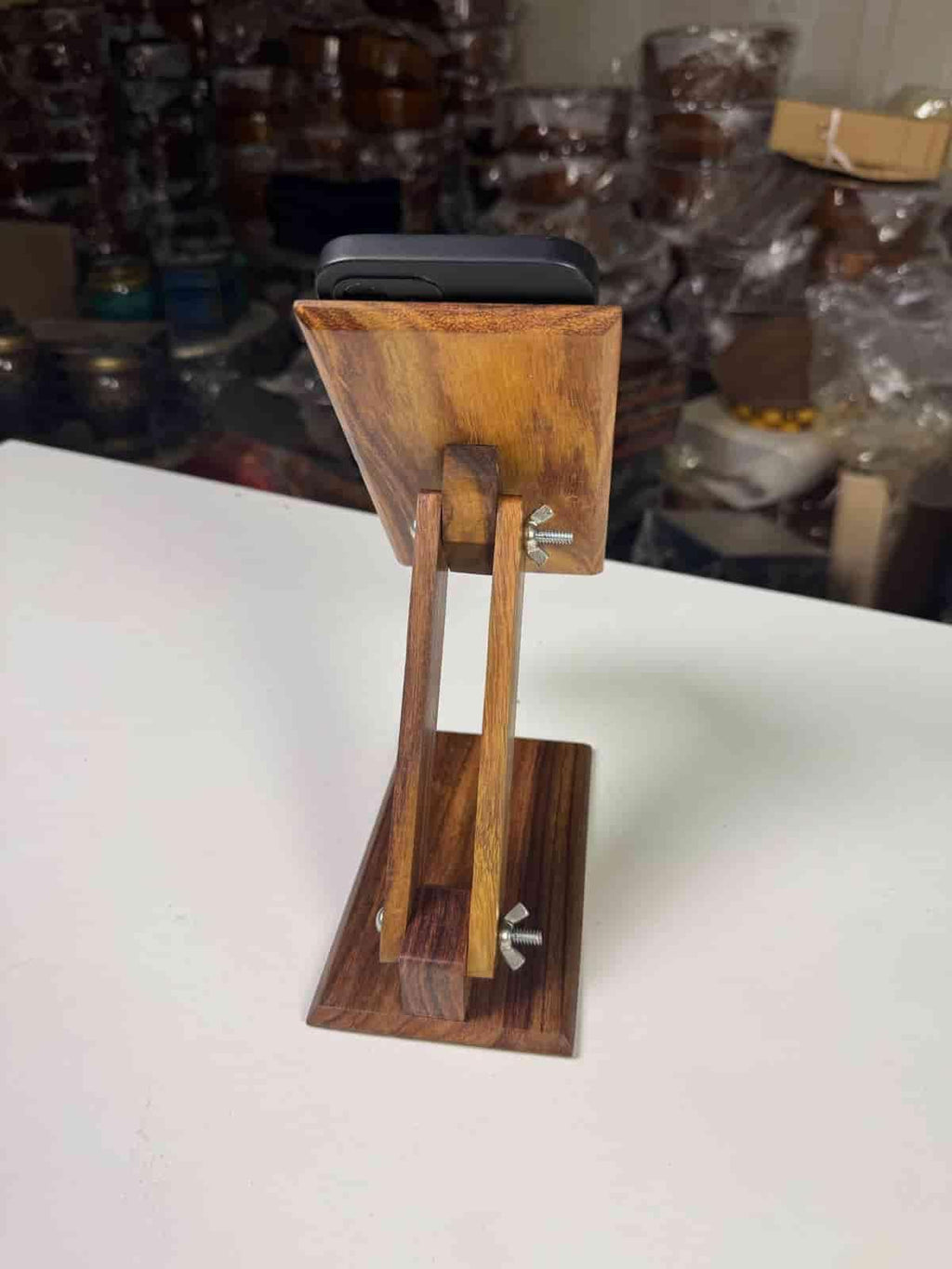 Wooden Phone Stand for Desk – Handcrafted Mobile Holder