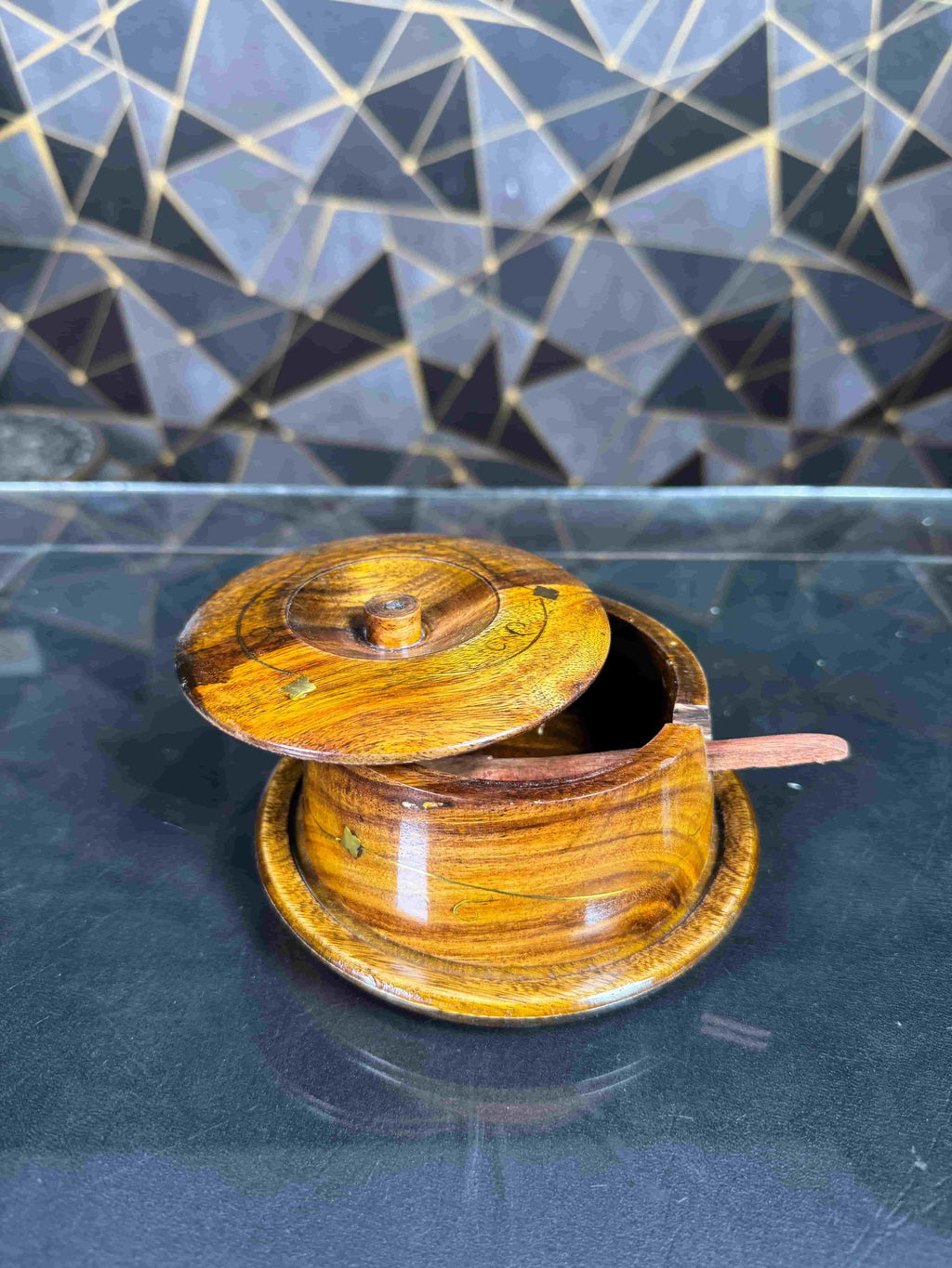 Handcrafted Wooden Sugar Pot with Lid & Spoon – Rustic Kitchen Sugar Bowl