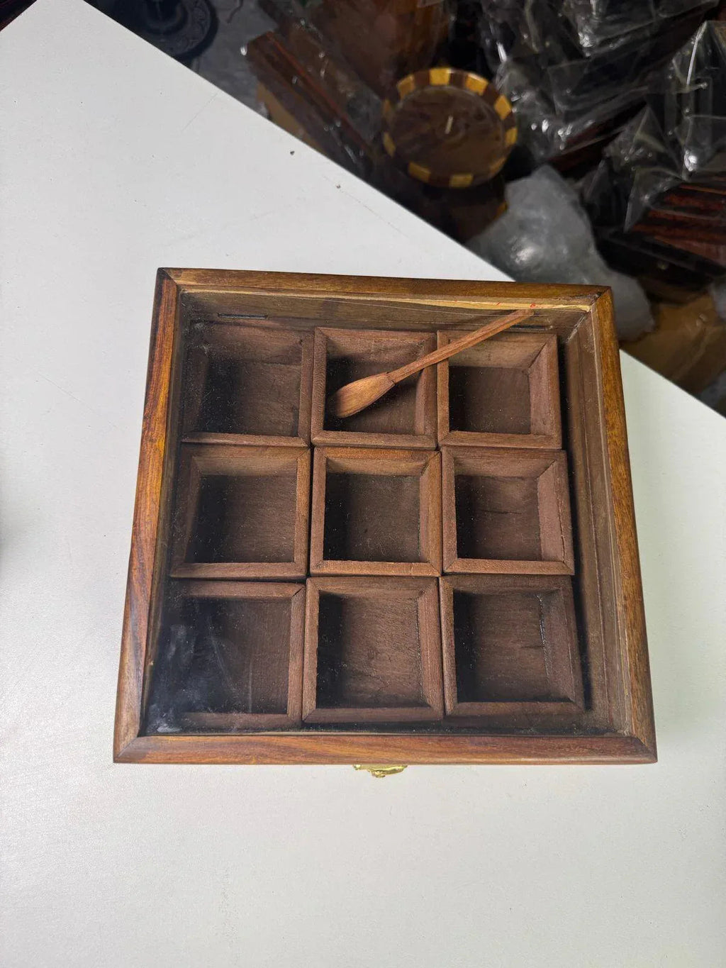 Carved Wooden Spice Box – Masala Dani Organizer