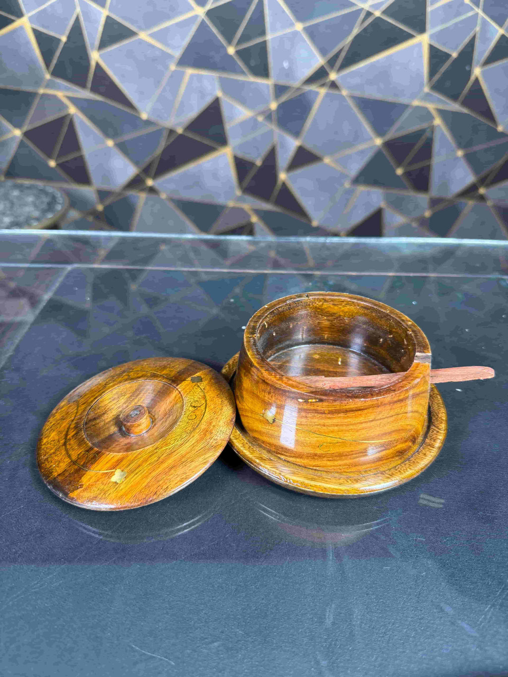 Handcrafted Wooden Sugar Pot with Lid & Spoon – Rustic Kitchen Sugar Bowl